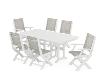 Coastal Folding Chair 7-Piece Farmhouse Dining Set