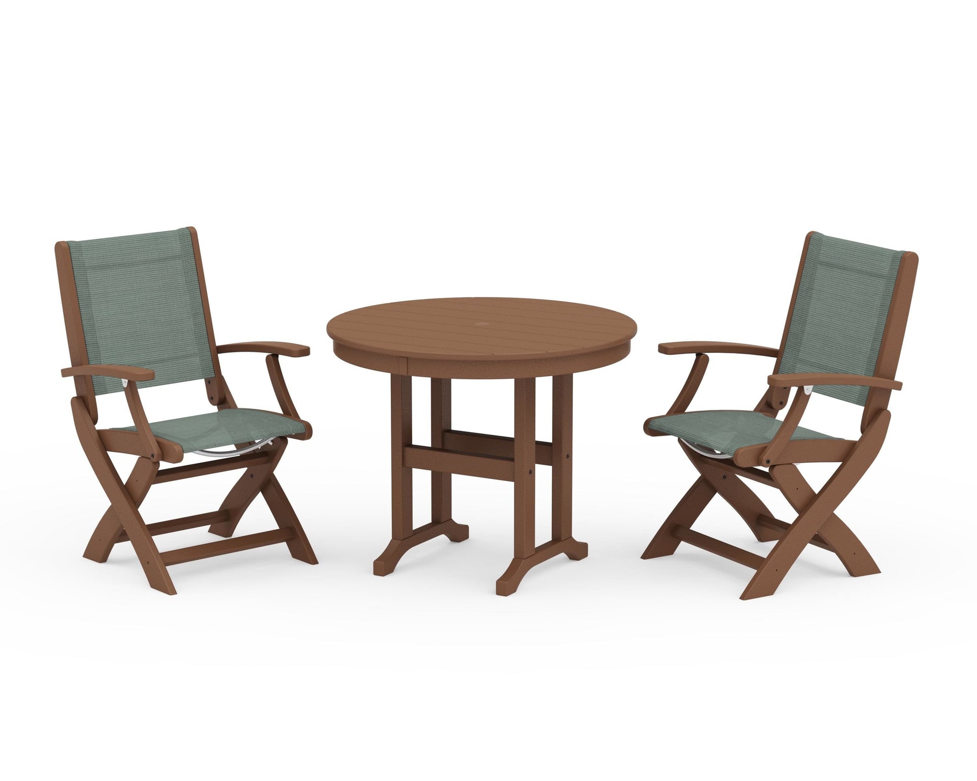 Coastal Folding Chair 3-Piece Round Dining Set