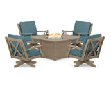Braxton 5-Piece Deep Seating Swivel Conversation Set with Fire Pit Table