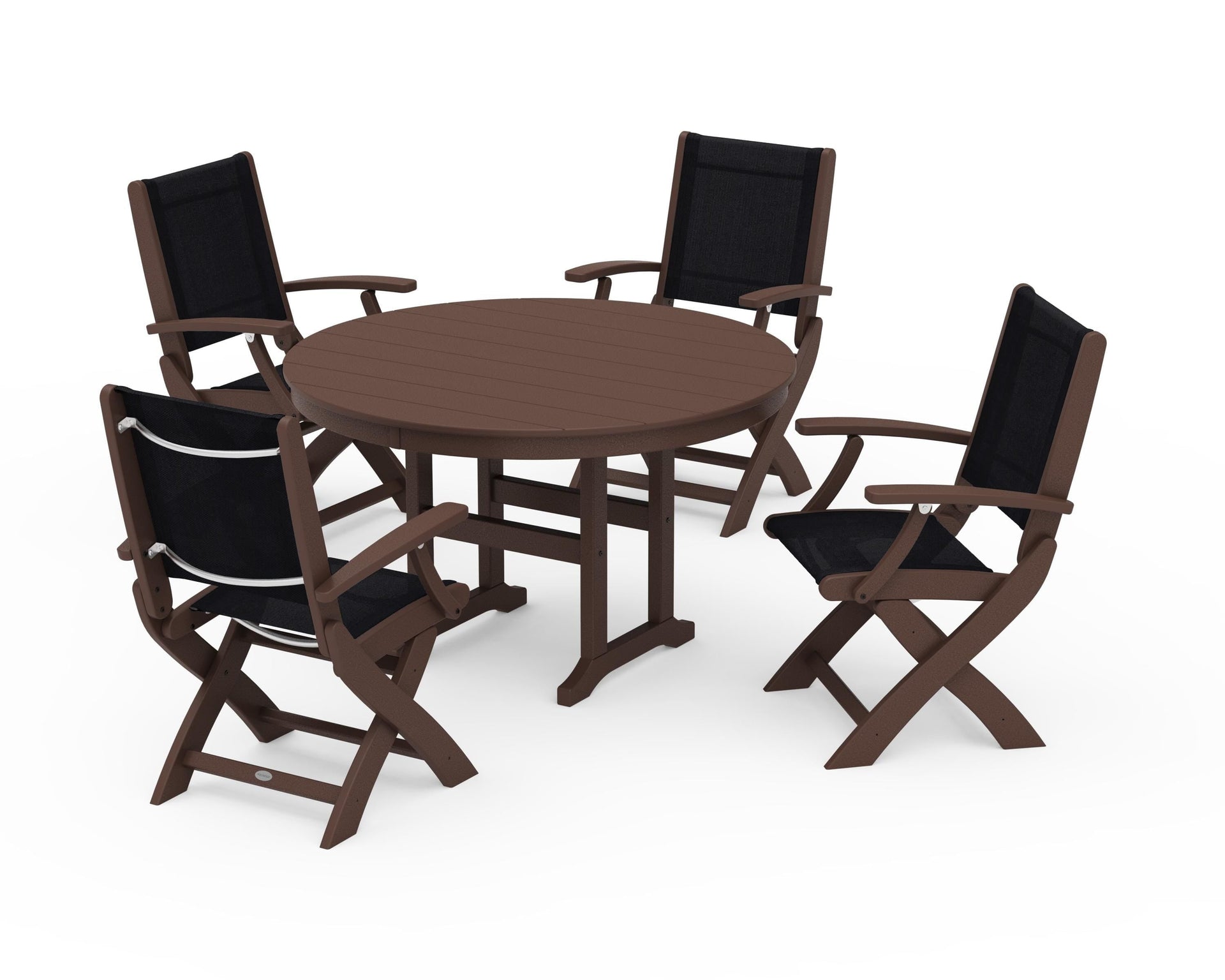 Coastal Folding Chair 5-Piece Round Dining Set
