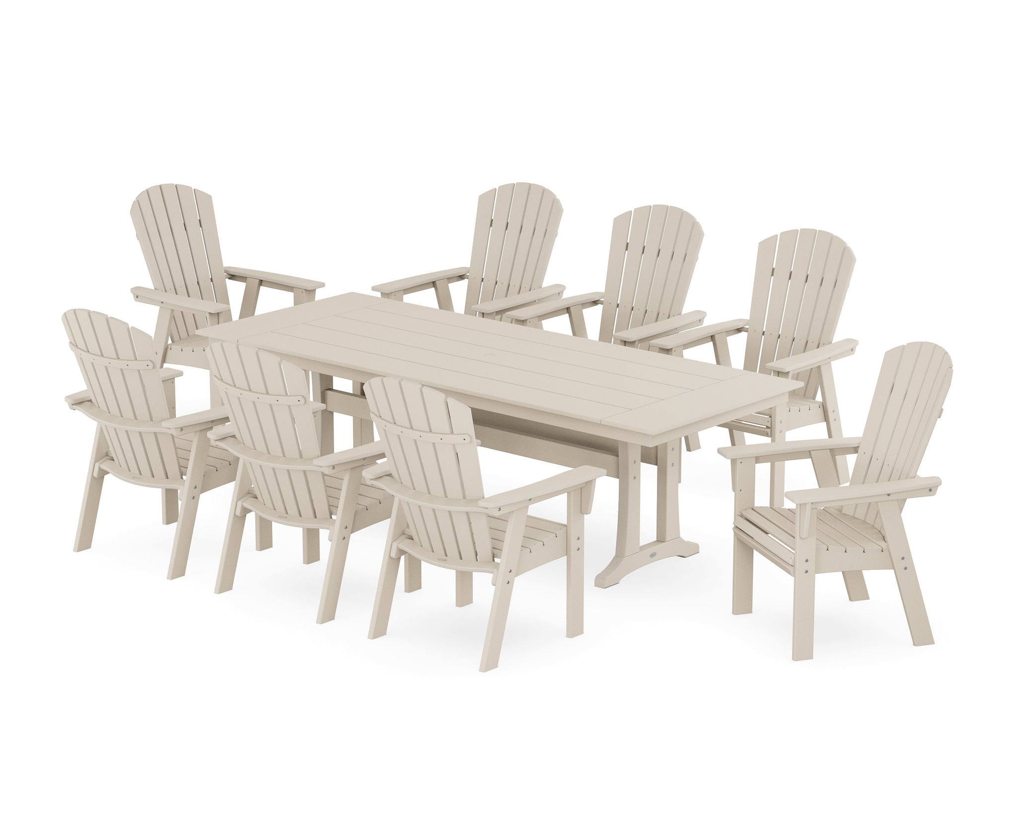 Nautical 9-Piece Curveback Adirondack Farmhouse Dining Set with Trestle Legs