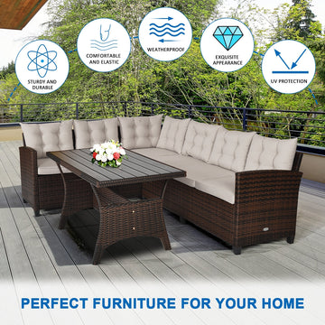Costway 3-Piece Hand-Woven Rattan Outdoor Sofa Set with Dining Table 89705631 New