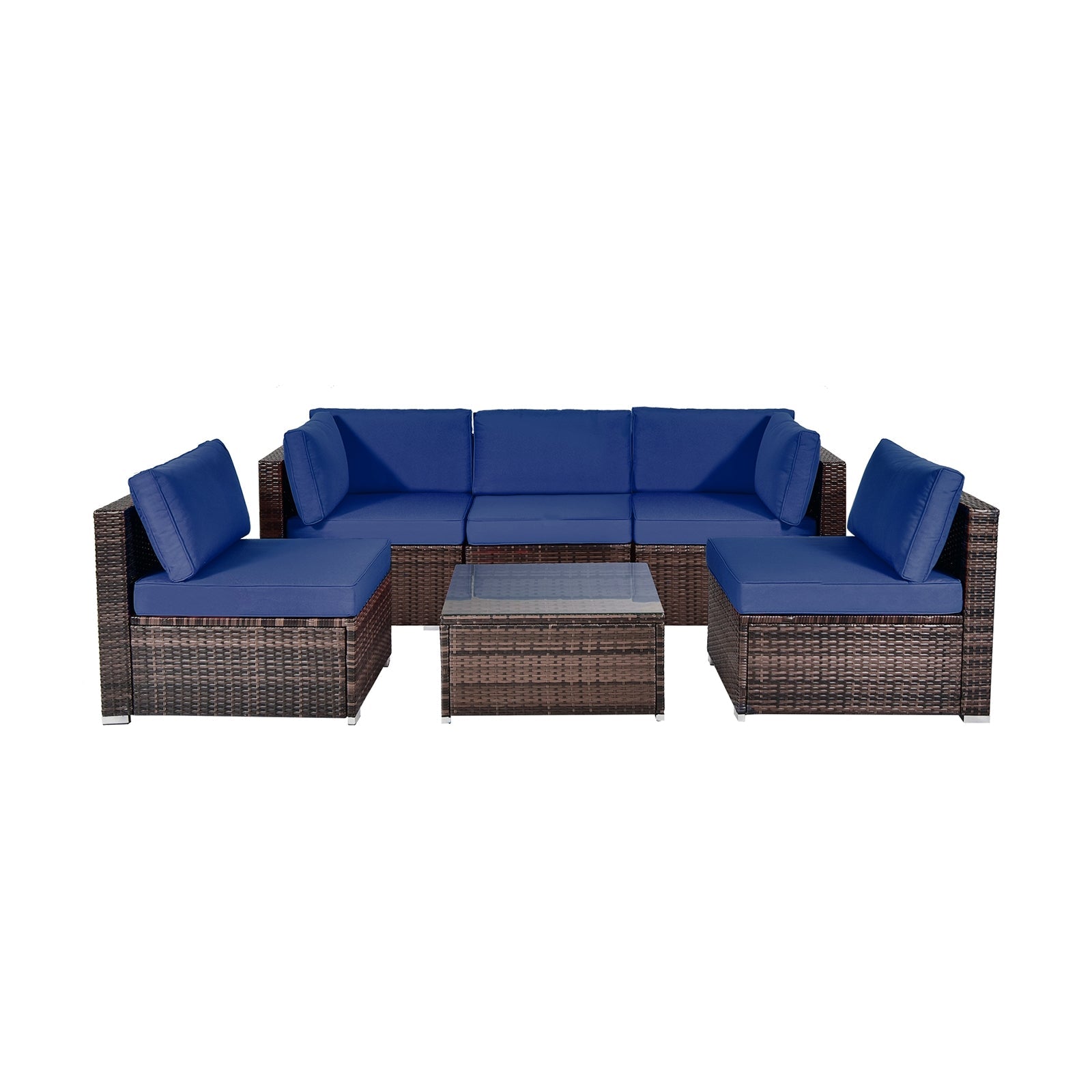 Costway 6-Piece Patio Rattan Sofa Set w/ Cushions & Glass Coffee Table 73265849 New