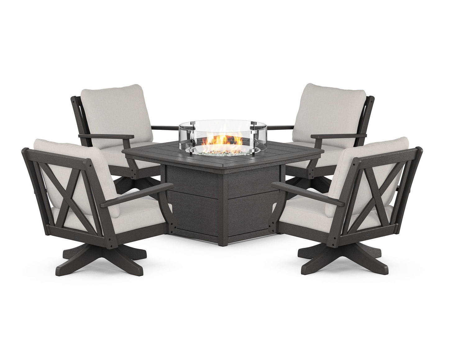 Braxton 5-Piece Deep Seating Swivel Conversation Set with Fire Pit Table
