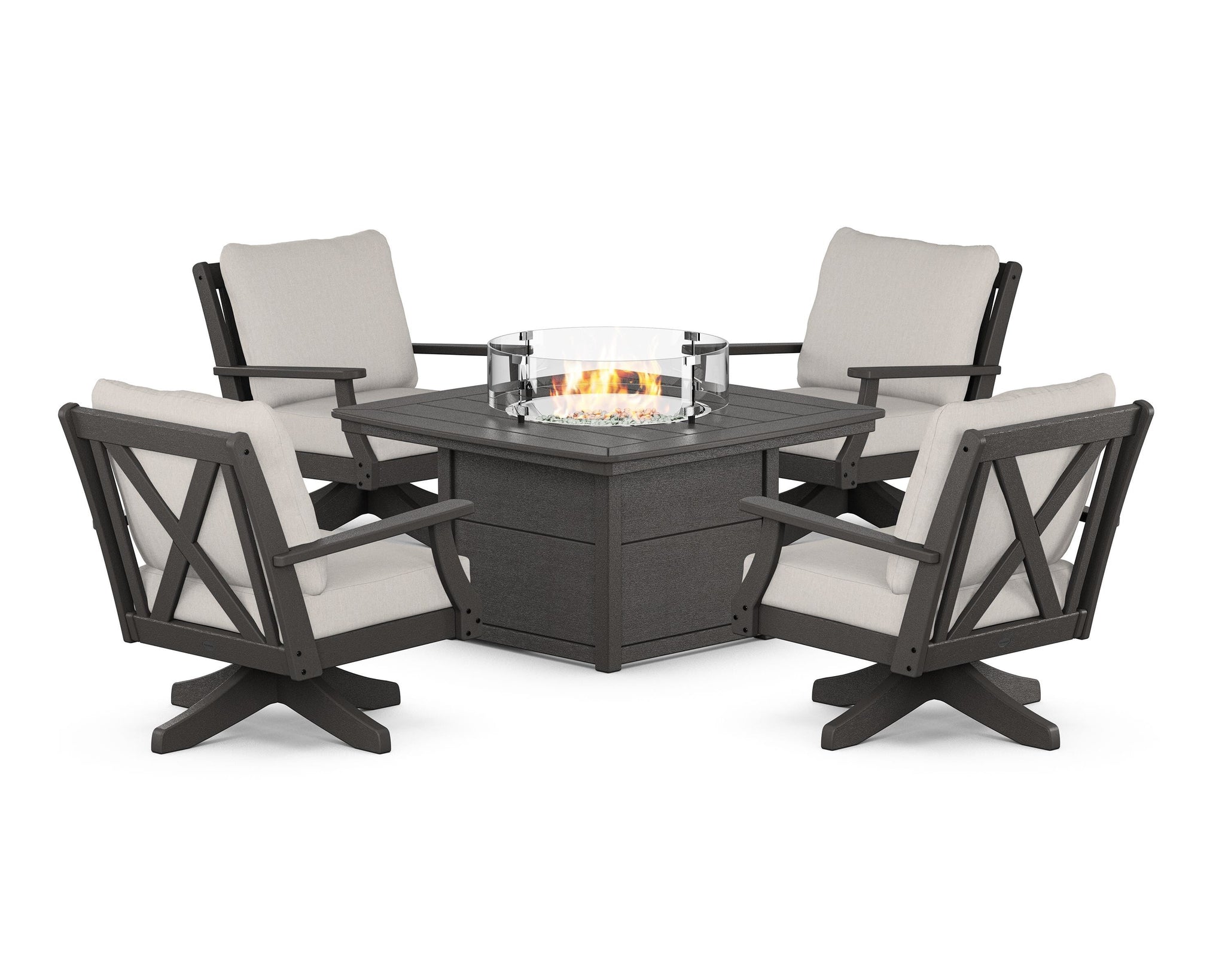 Braxton 5-Piece Deep Seating Swivel Conversation Set with Fire Pit Table