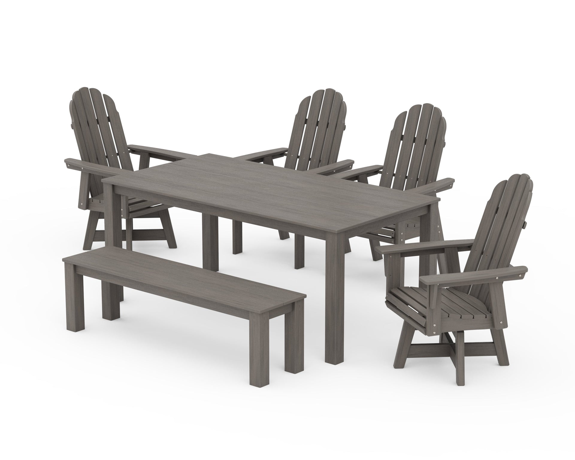 Vineyard Curveback Adirondack 6-Piece Parsons Swivel Dining Set with Bench