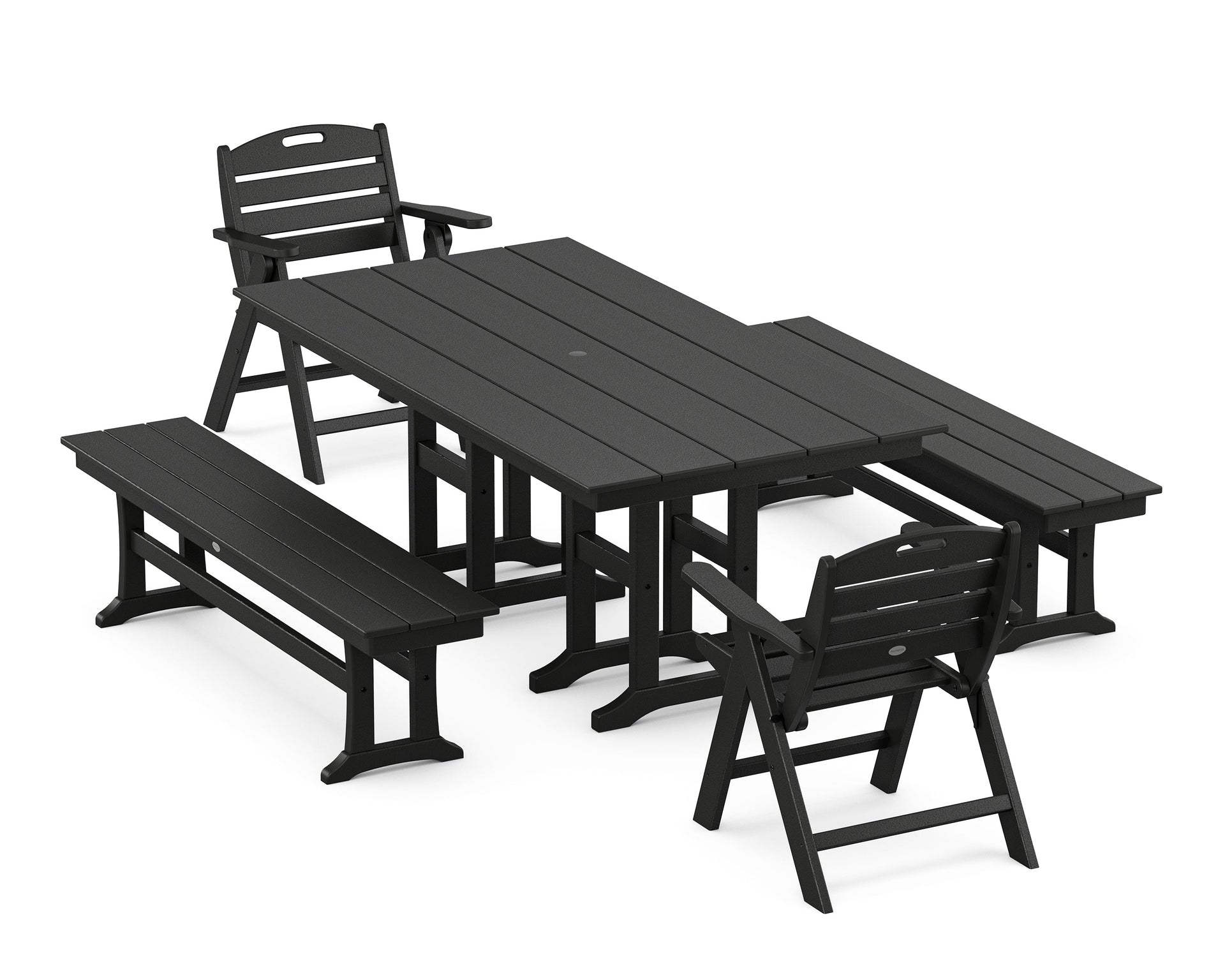 Nautical Lowback 5-Piece Farmhouse Dining Set with Benches
