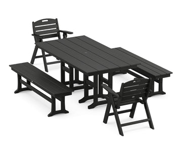Nautical Lowback 5-Piece Farmhouse Dining Set with Benches