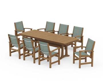 Coastal 9-Piece Farmhouse Dining Set with Trestle Legs