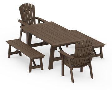 Nautical Curveback Adirondack 5-Piece Rustic Farmhouse Dining Set With Benches