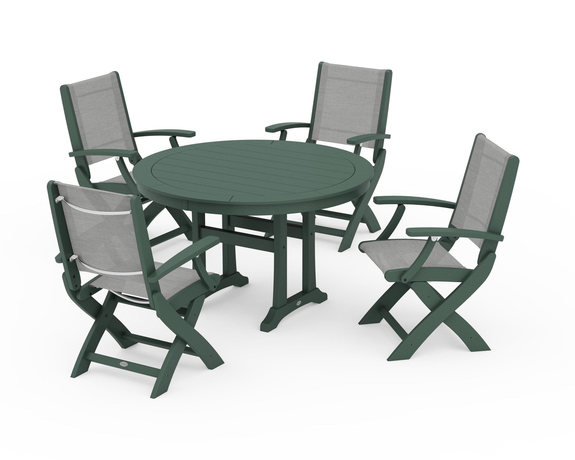 Coastal Folding Chair 5-Piece Round Dining Set with Trestle Legs