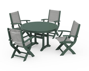 Coastal Folding Chair 5-Piece Round Dining Set with Trestle Legs