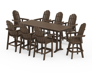 Vineyard Curveback Adirondack Swivel 9-Piece Bar Set with Trestle Legs