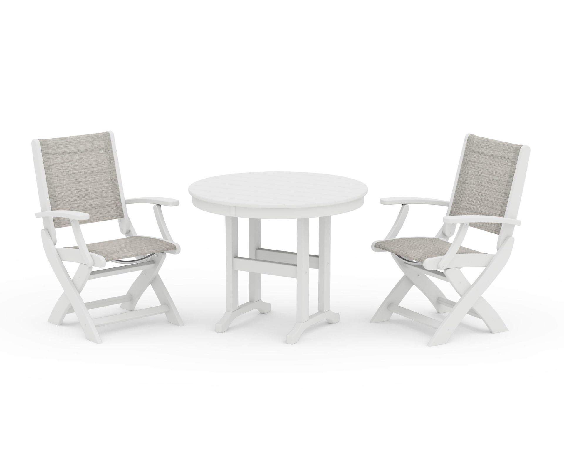 Coastal Folding Chair 3-Piece Round Dining Set