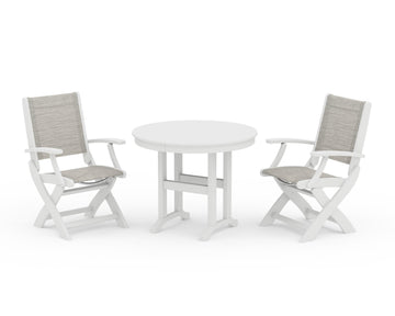 Coastal Folding Chair 3-Piece Round Dining Set