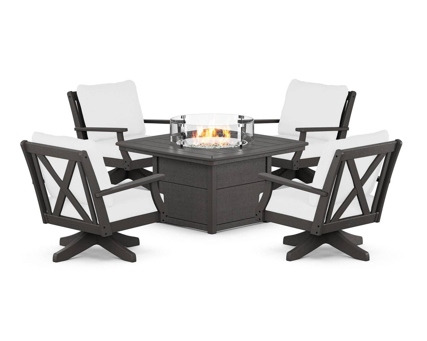 Braxton 5-Piece Deep Seating Swivel Conversation Set with Fire Pit Table