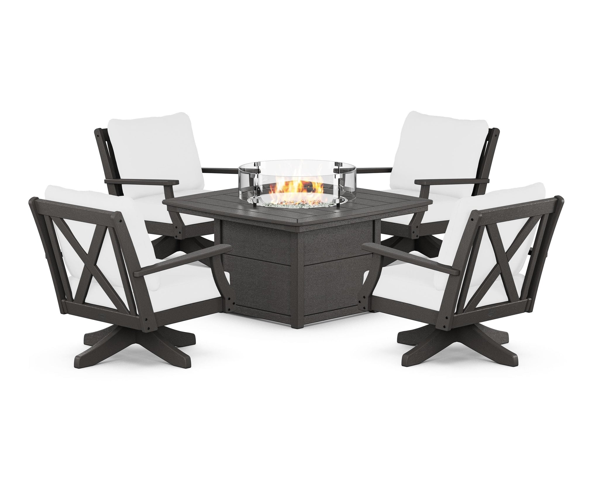 Braxton 5-Piece Deep Seating Swivel Conversation Set with Fire Pit Table