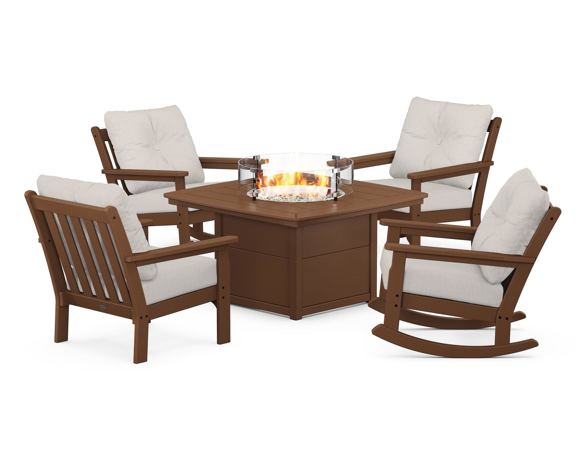 Vineyard 5-Piece Deep Seating Rocking Chair Conversation Set with Fire Pit Table
