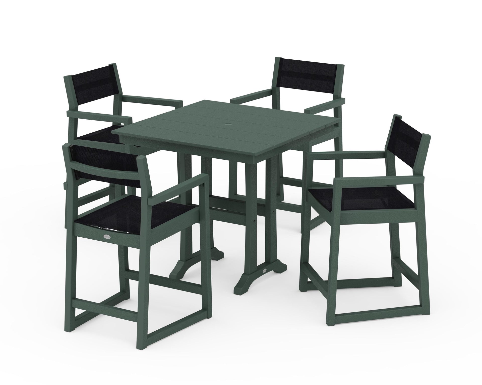 EDGE Sling Arm Chair 5-Piece Farmhouse Counter Set with Trestle Legs