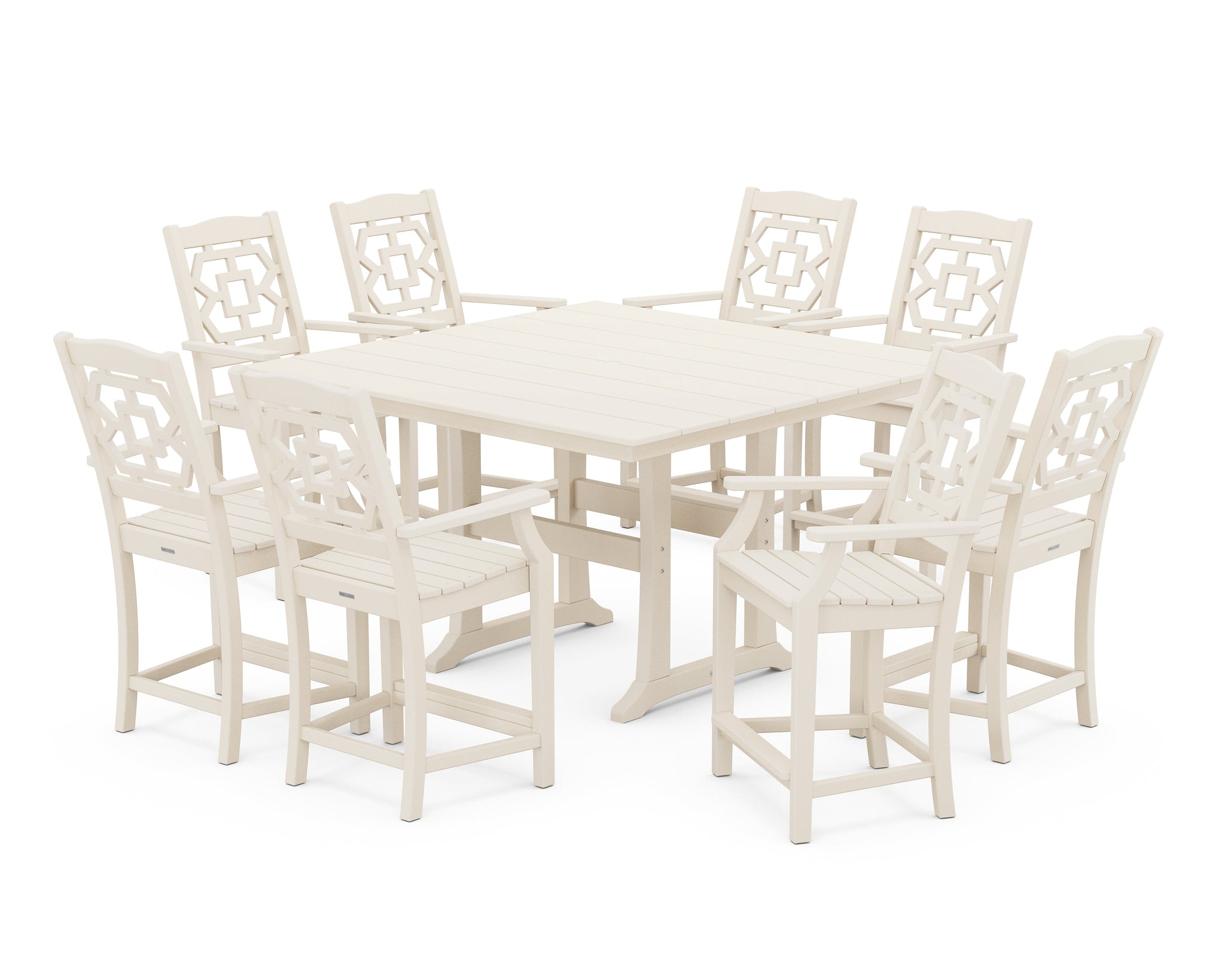 Chinoiserie 9-Piece Square Farmhouse Counter Set with Trestle Legs