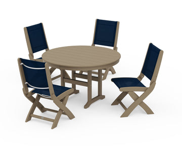 Coastal Folding Side Chair 5-Piece Round Dining Set