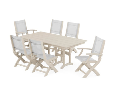 Coastal Folding Chair 7-Piece Farmhouse Dining Set
