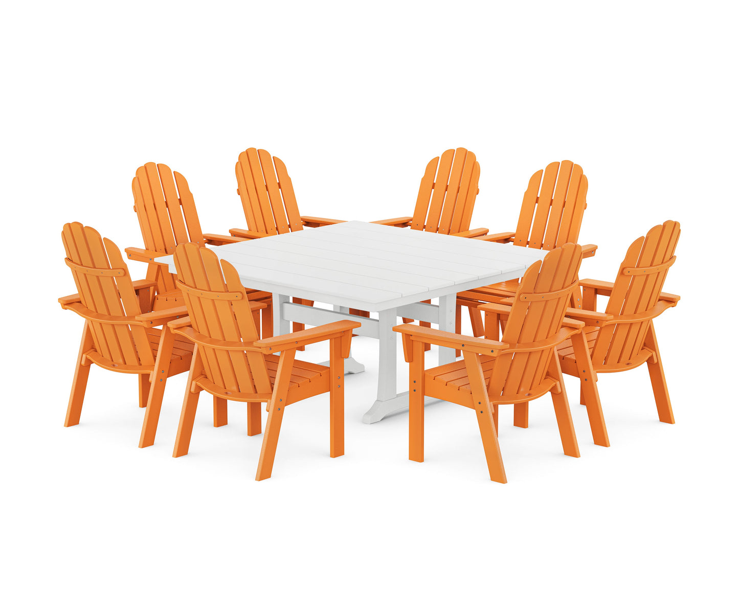 Vineyard Curveback Adirondack 9-Piece Square Farmhouse Dining Set with Trestle Legs