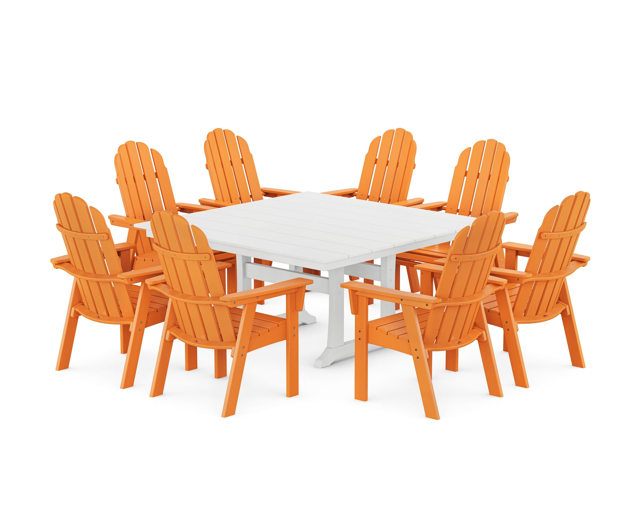 Vineyard Curveback Adirondack 9-Piece Square Farmhouse Dining Set with Trestle Legs