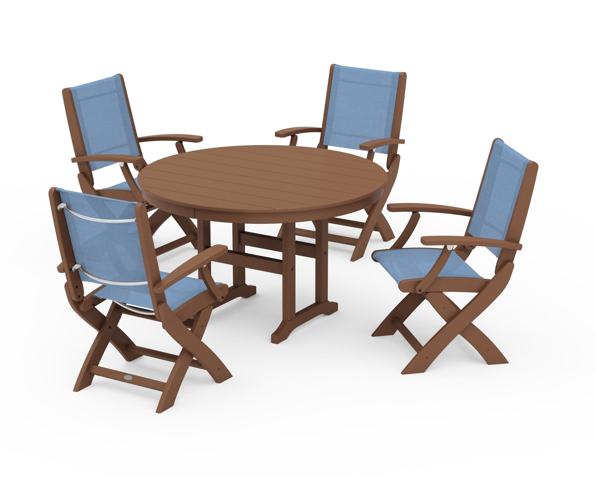Coastal Folding Chair 5-Piece Round Dining Set