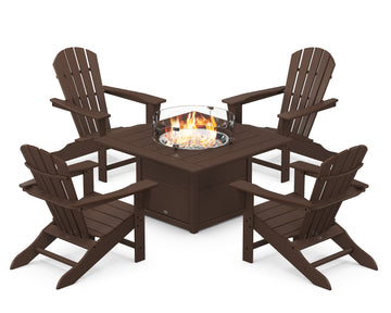 Palm Coast 5-Piece Adirondack Chair Conversation Set with Fire Pit Table
