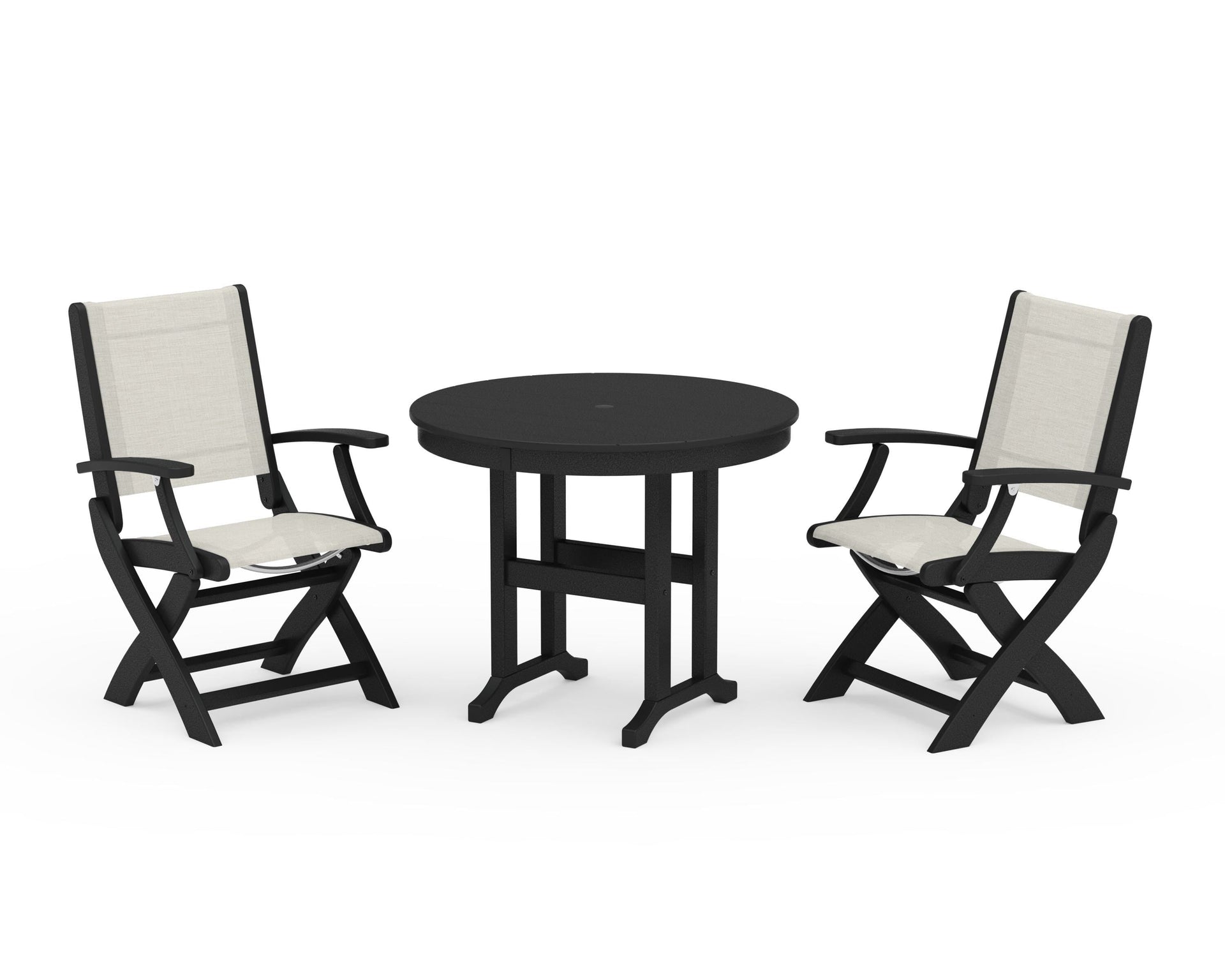 Coastal Folding Chair 3-Piece Round Dining Set