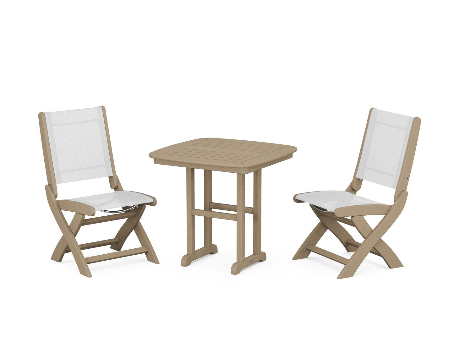 Coastal Folding Side Chair 3-Piece Dining Set