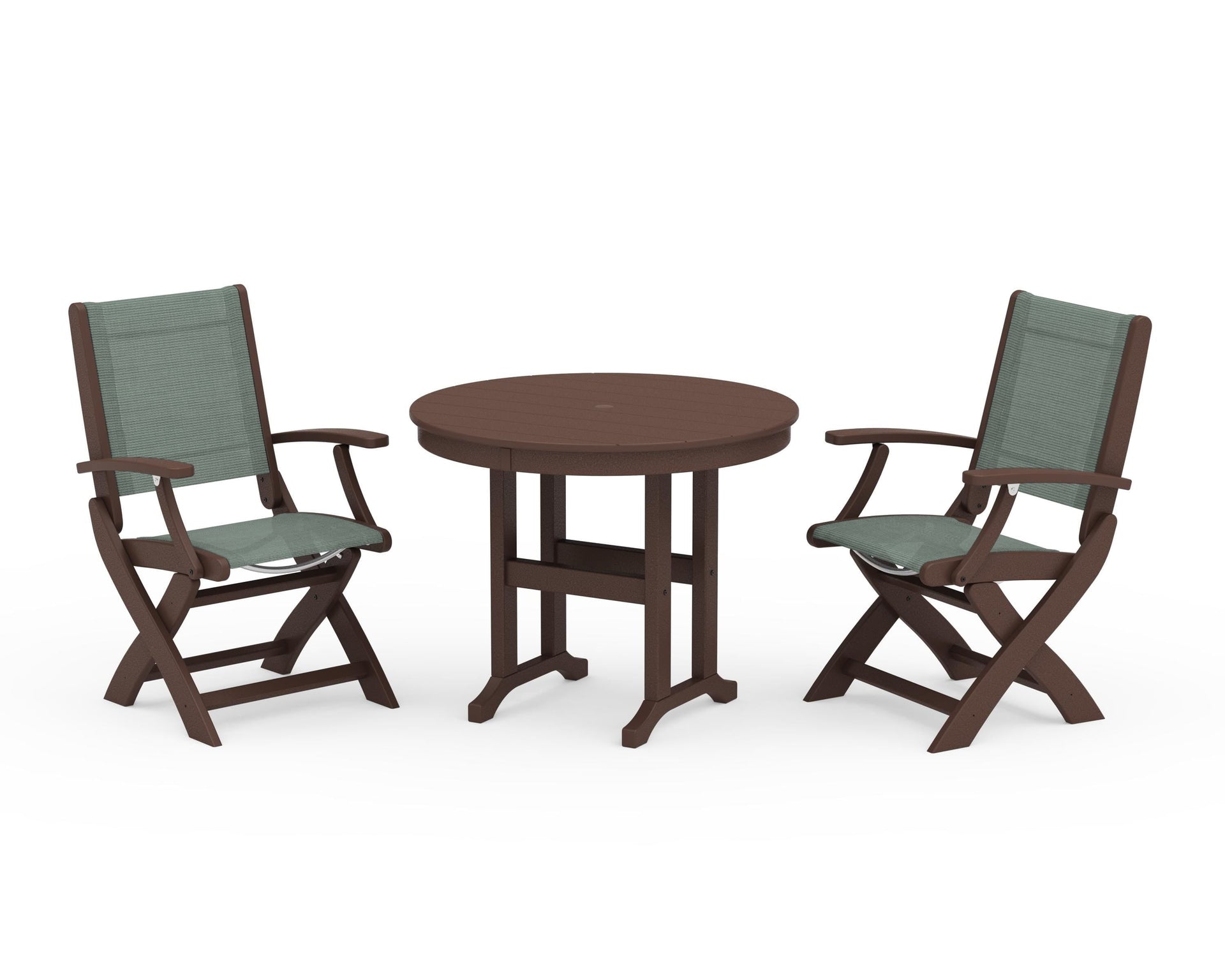 Coastal Folding Chair 3-Piece Round Dining Set