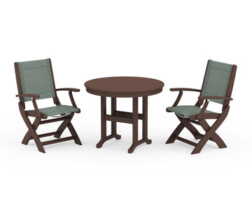 Coastal Folding Chair 3-Piece Round Dining Set