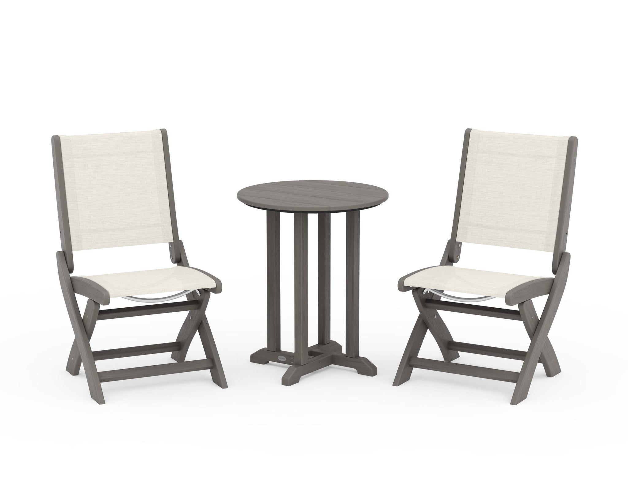 Coastal Folding Side Chair 3-Piece Round Bistro Dining Set