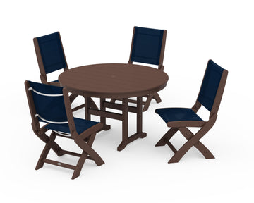 Coastal Folding Side Chair 5-Piece Round Dining Set