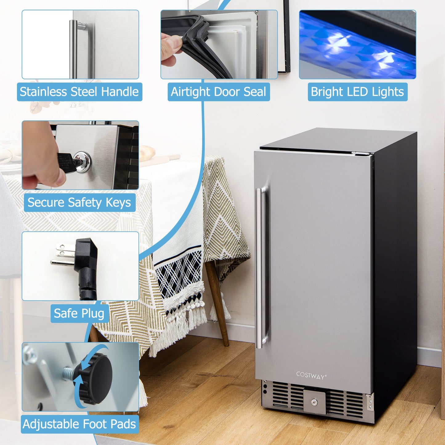 Costway Compact Refrigerator Stainless Steel Door Adjustable Thermostat 27365841 New