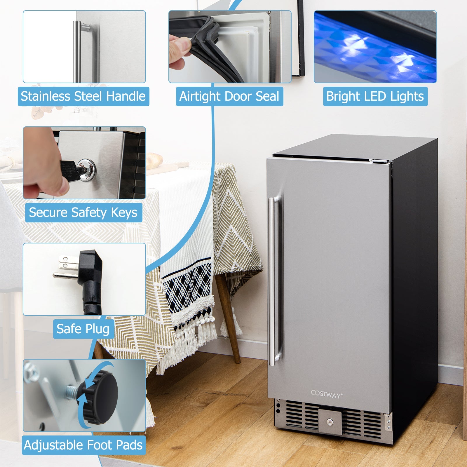 Costway Compact Refrigerator Stainless Steel Door Adjustable Thermostat 27365841 New