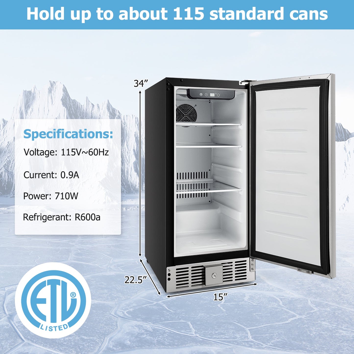 Costway Compact Refrigerator Stainless Steel Door Adjustable Thermostat 27365841 New