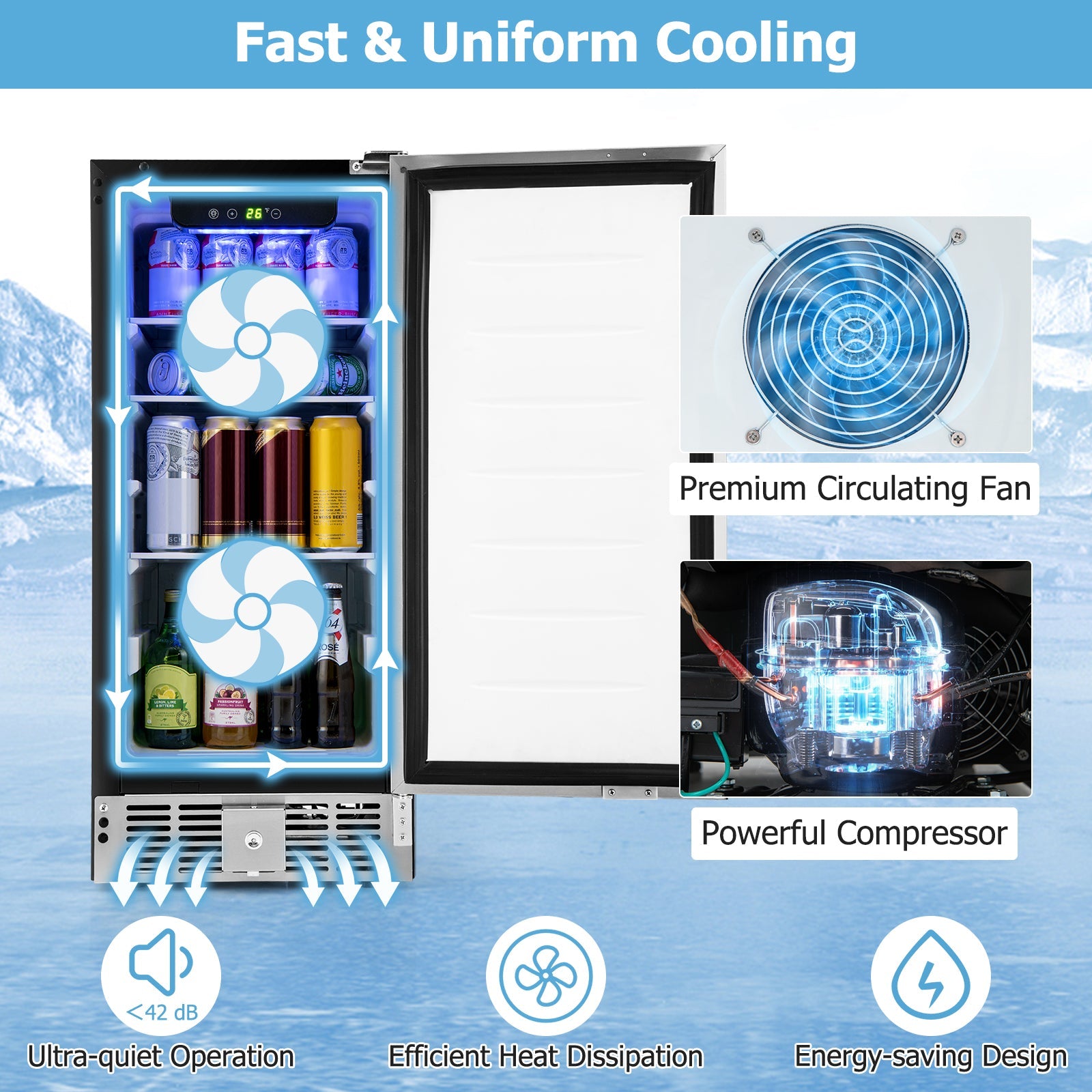 Costway Compact Refrigerator Stainless Steel Door Adjustable Thermostat 27365841 New