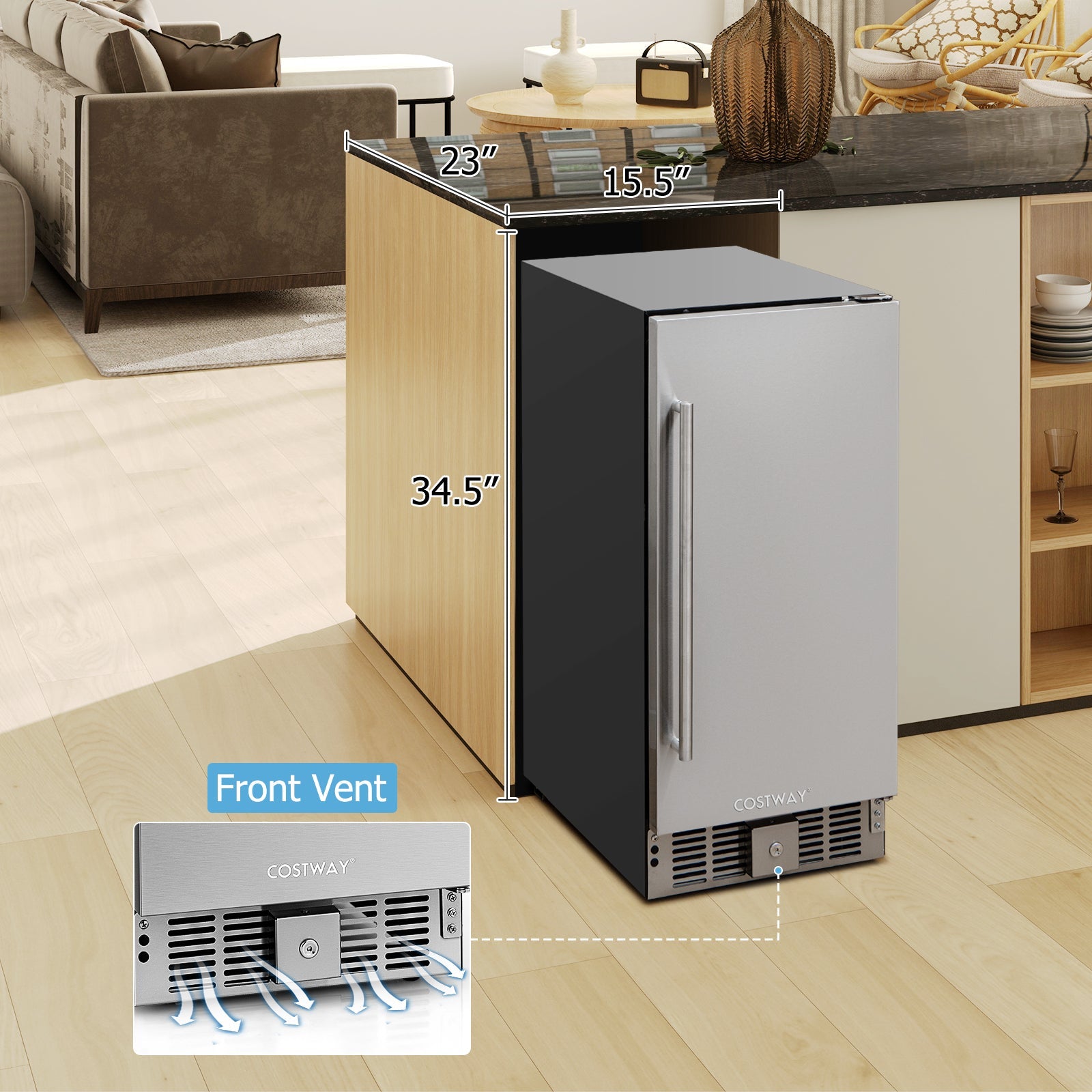 Costway Compact Refrigerator Stainless Steel Door Adjustable Thermostat 27365841 New