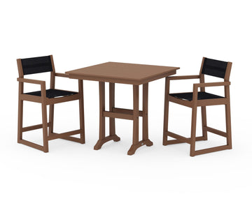 EDGE Sling Arm Chair 3-Piece Farmhouse Counter Set with Trestle Legs