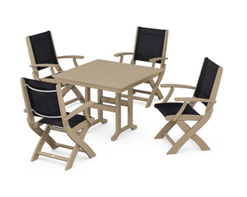 Coastal Folding Chair 5-Piece Farmhouse Dining Set