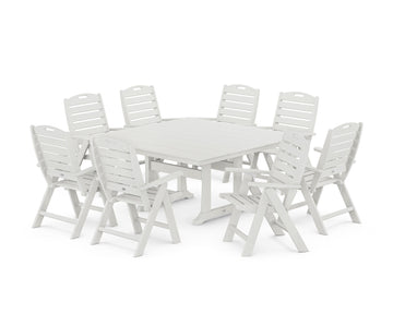 Nautical Highback 9-Piece Square Farmhouse Dining Set with Trestle Legs