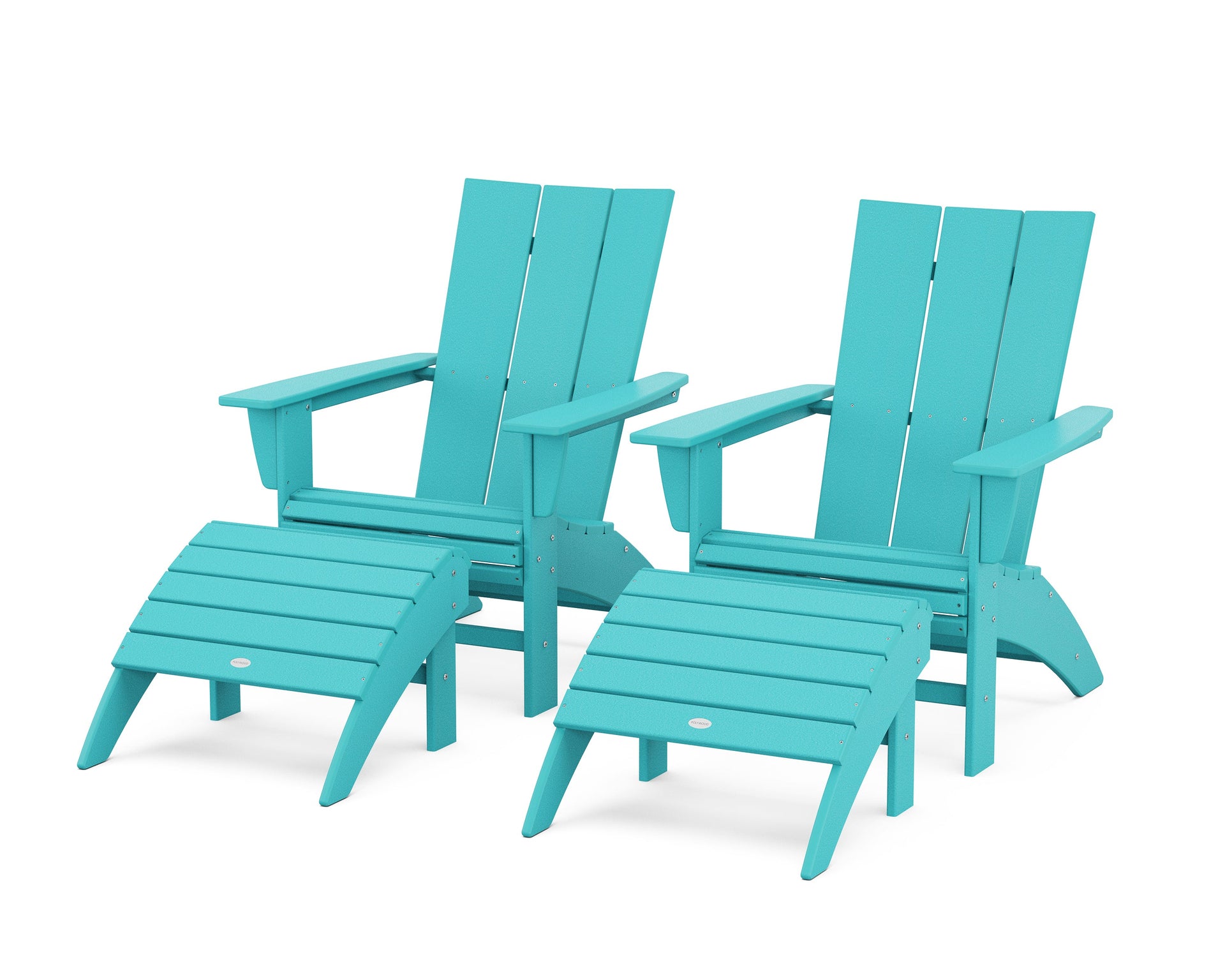 Modern Curveback Adirondack Chair 4-Piece Set with Ottomans