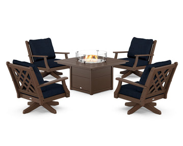 Wovendale 5-Piece Deep Seating Swivel Conversation Set with Fire Pit Table
