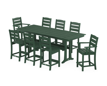 Lakeside 9-Piece Farmhouse Counter Set with Trestle Legs