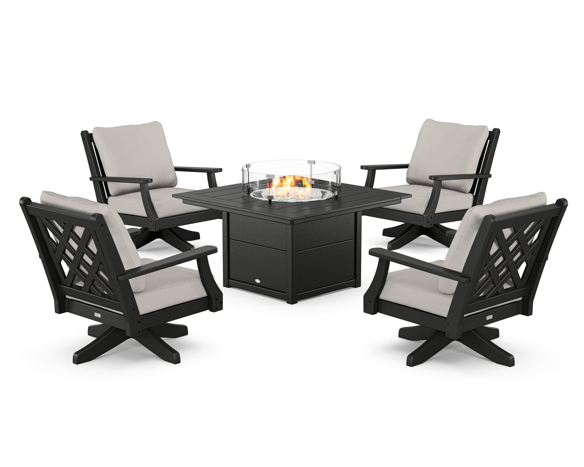 Wovendale 5-Piece Deep Seating Swivel Conversation Set with Fire Pit Table