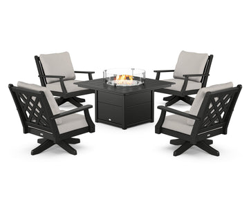 Wovendale 5-Piece Deep Seating Swivel Conversation Set with Fire Pit Table