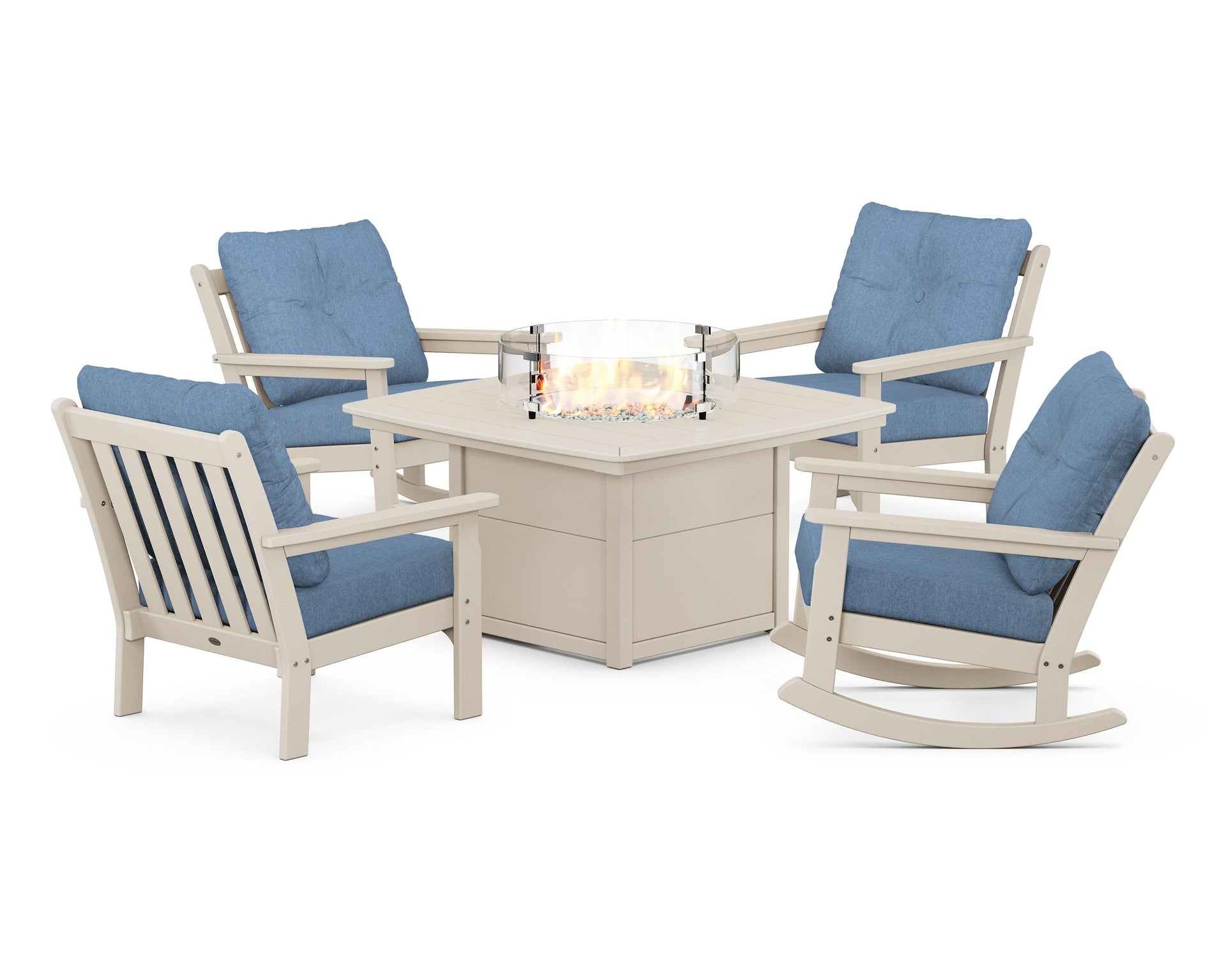 Vineyard 5-Piece Deep Seating Rocking Chair Conversation Set with Fire Pit Table